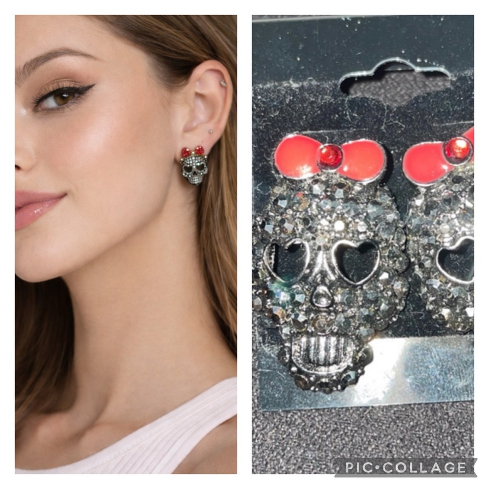 Rhinestone skull earrings